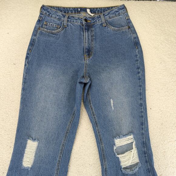 Avec Les Filles Distressed High-rise Jeans Boot Cut Women's 29 Rigid Split Hem - Picture 3 of 8